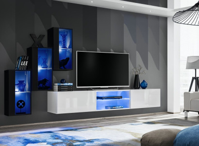 new Wall unit Black 3x wall cabinet Furnishings TV lowboard Modern Set